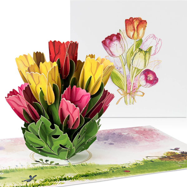 Scheda pop-up colorata di tulipano