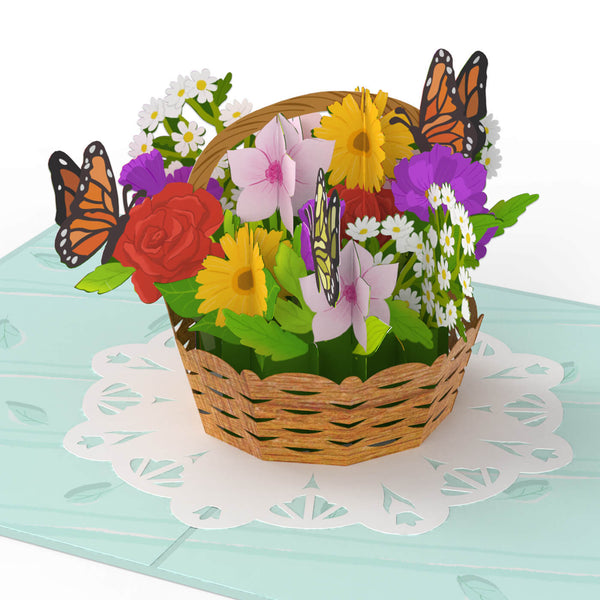 Cesto di fiori con carta pop-up di farfalle