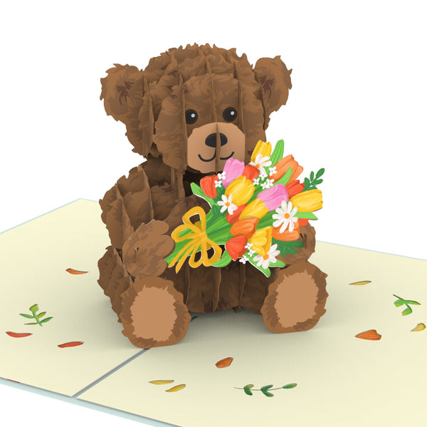 Teddy with Flowers Pop-up Card